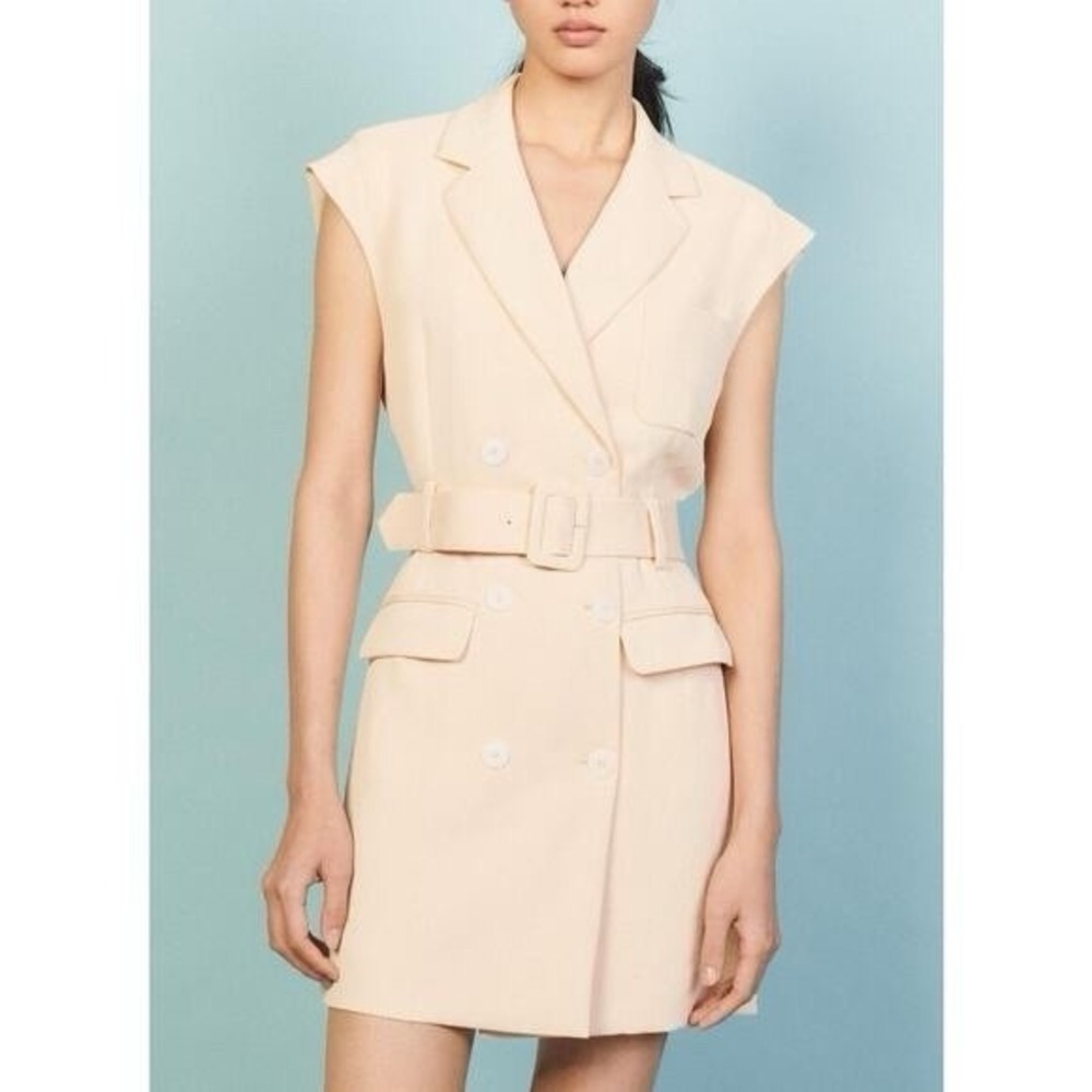 Sandro Alexine Tailored Blazer Dress Size 42 Beige Cream Quiet Luxury Minimalist